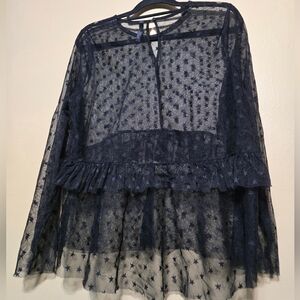 Elegant Navy Sheer Star Top